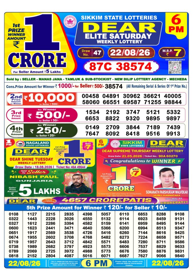 Lottery Result Today 22.08.26