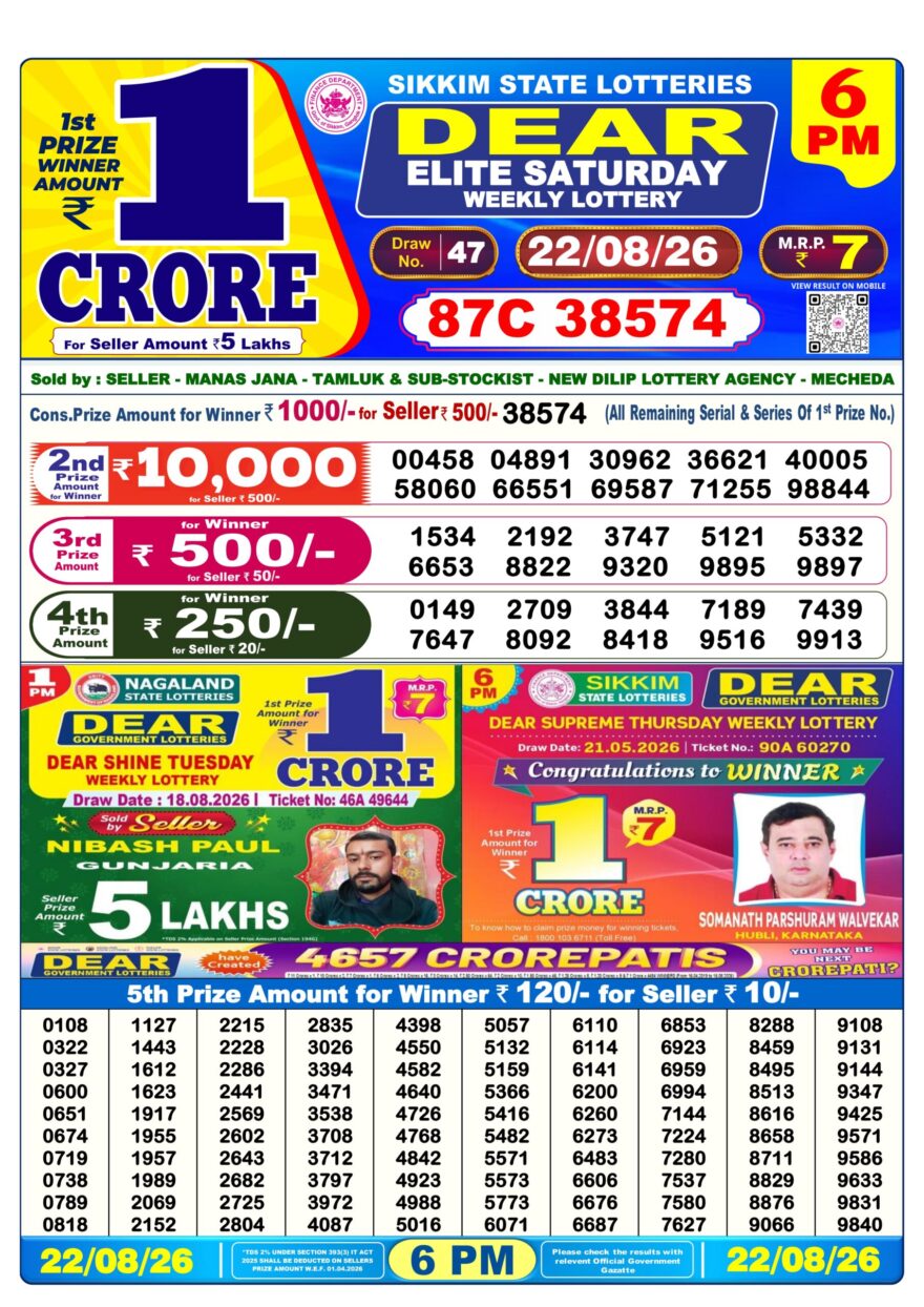 Lottery Result Today 22.08.26