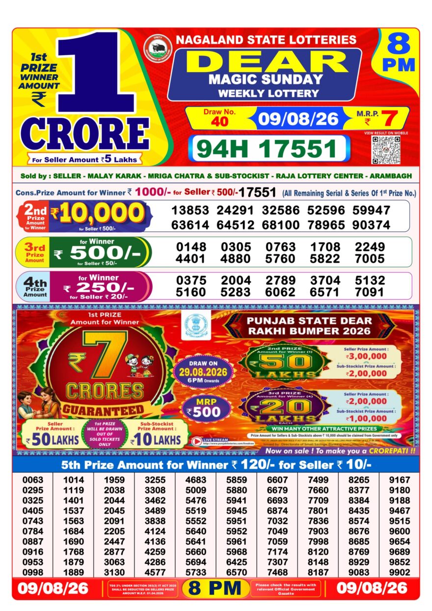 Lottery Result Today 09.08.26