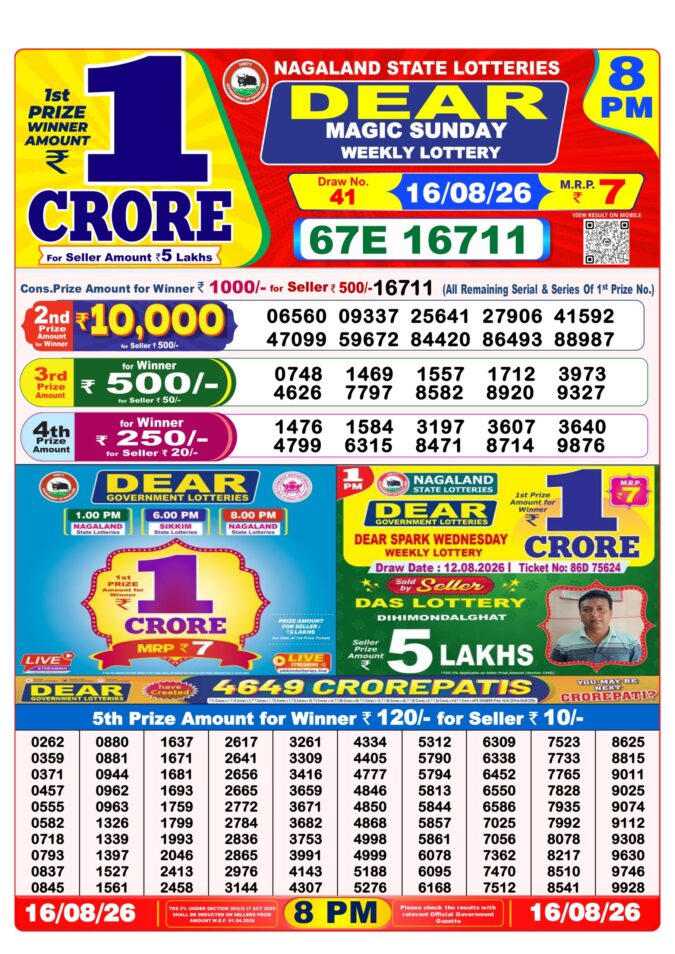 Lottery Result Today 16.08.26