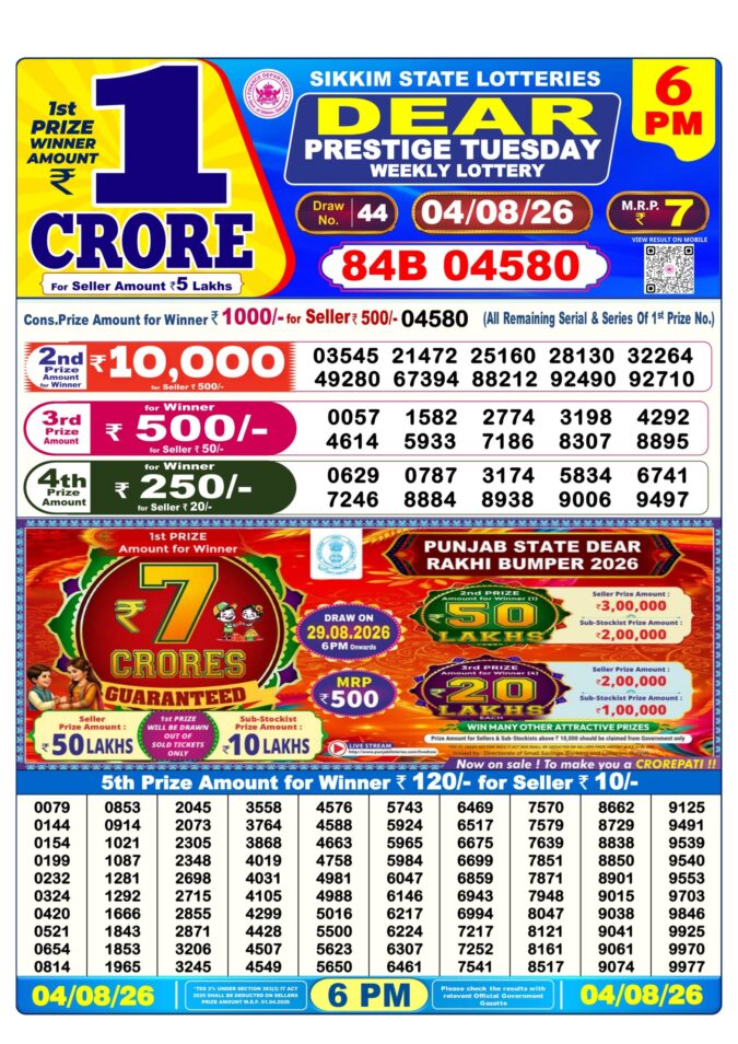 Lottery Result Today 04.08.26