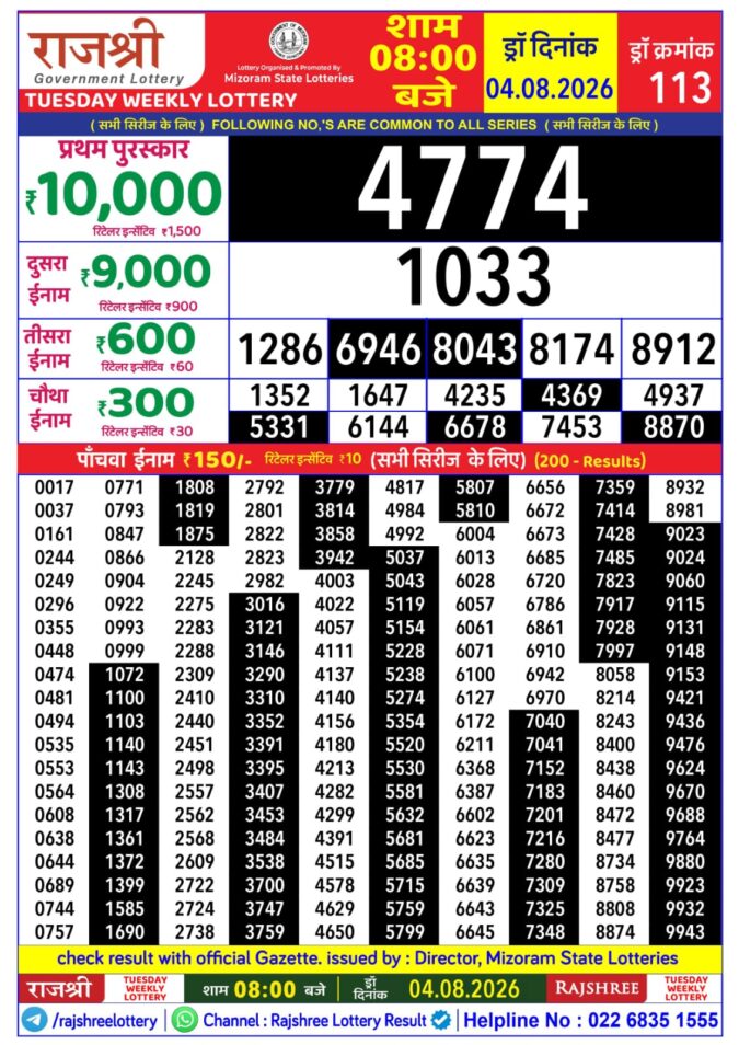 Lottery Result Today 04.08.26