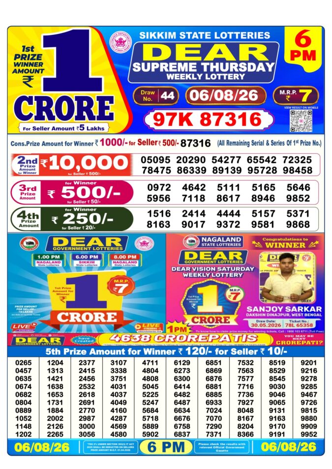 Lottery Result Today 06.08.26