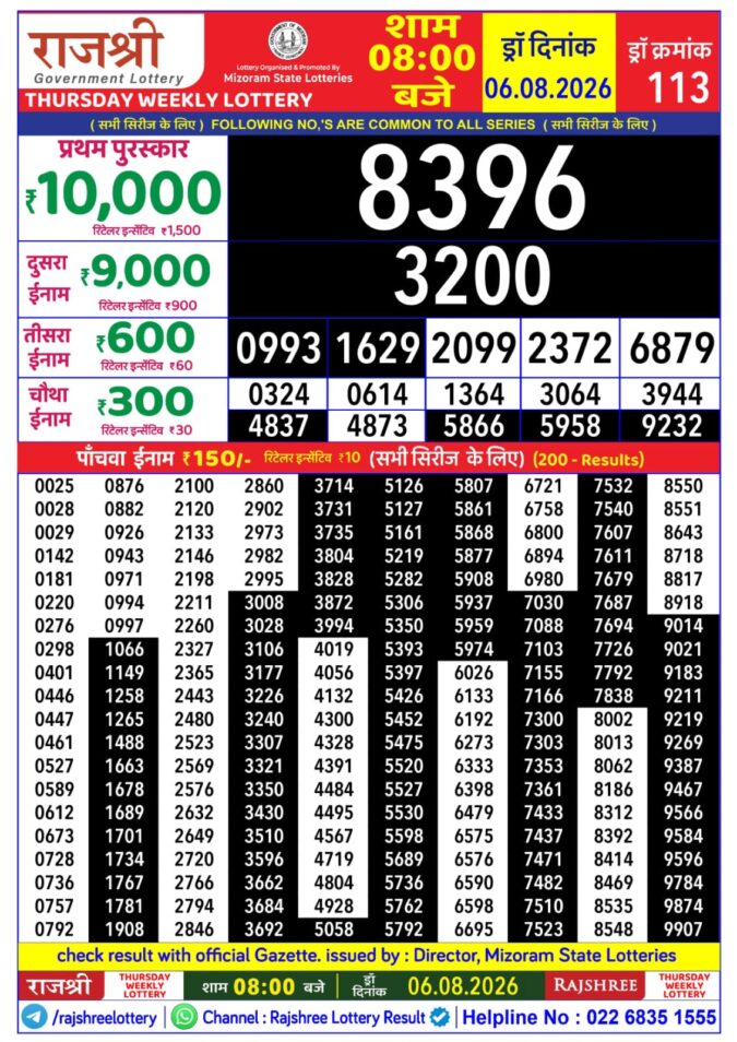 Lottery Result Today 06.08.26