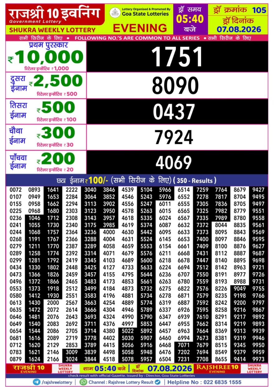 Lottery Result Today 07.08.26