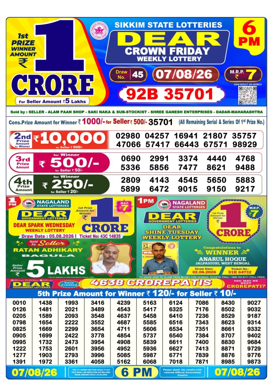 Lottery Result Today 07.08.26