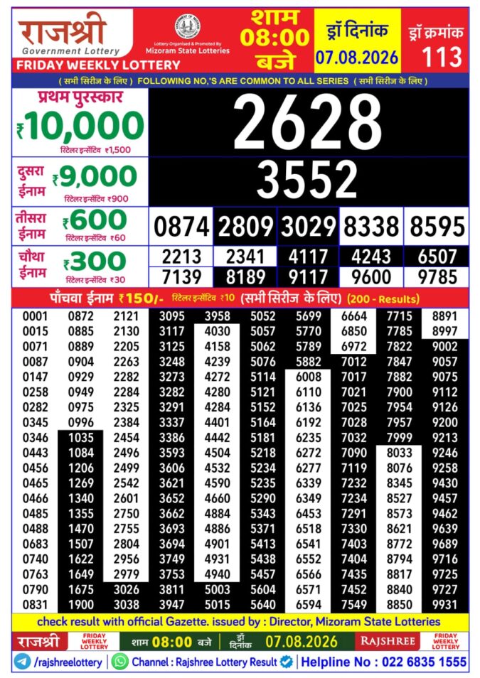 Lottery Result Today 07.08.26
