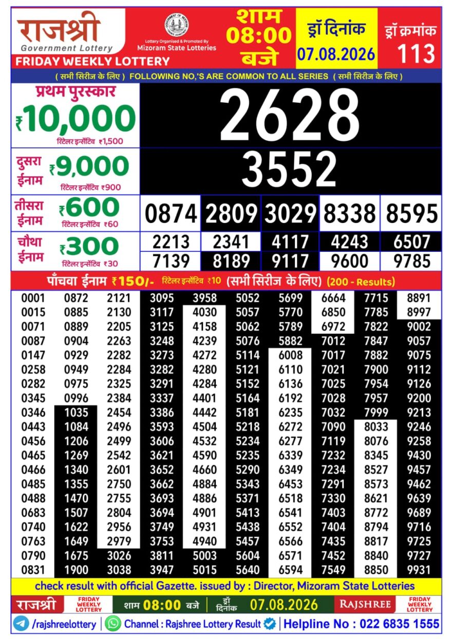 Lottery Result Today 07.08.26