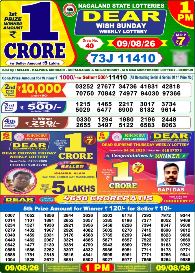 09-08-26 Lottery Sambad 1 PM Result Dhankesari Lottery Result Today 09.08.26