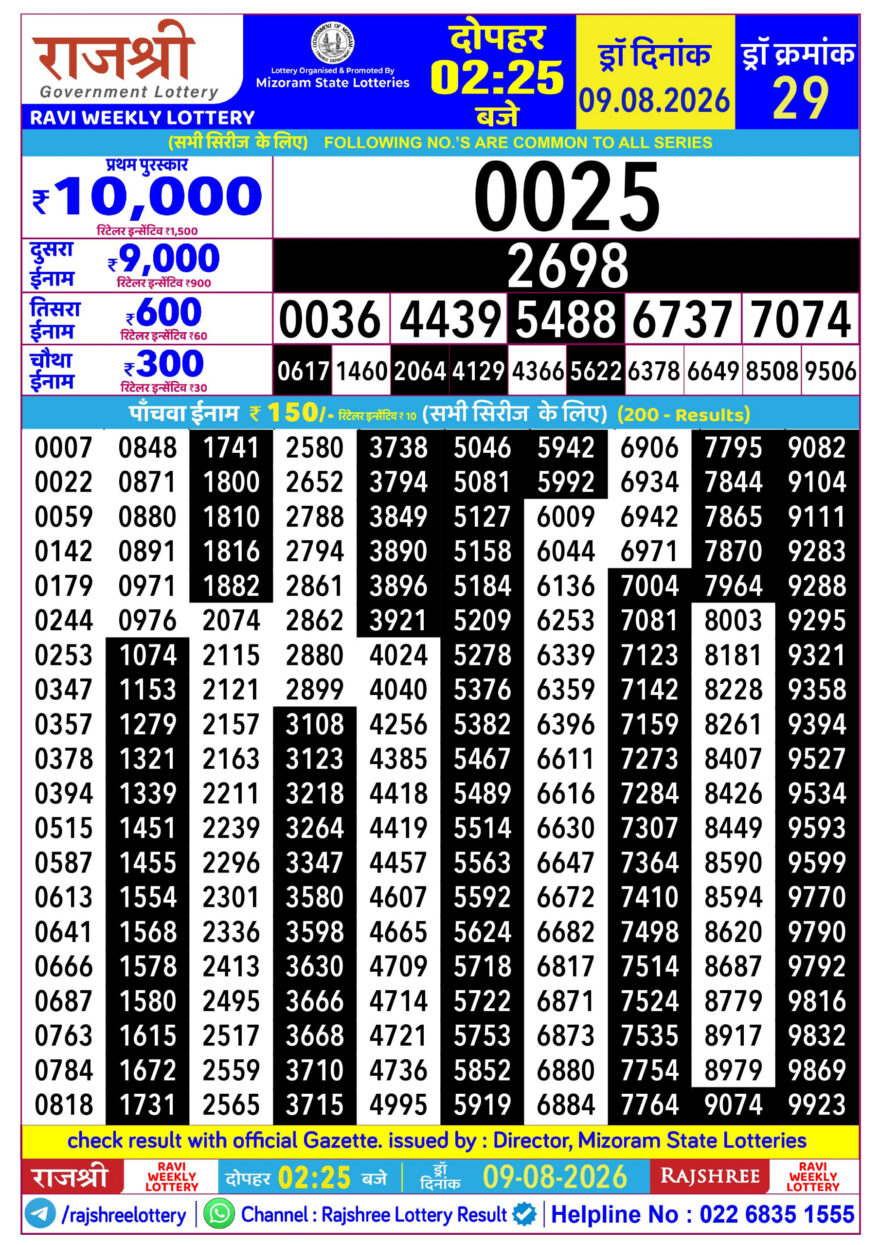 Lottery Result Today 09.08.26
