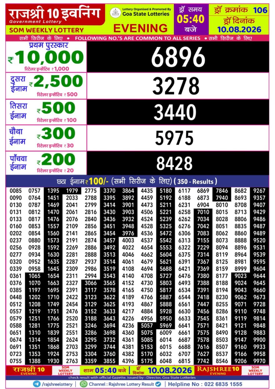 Lottery Result Today 10.08.26