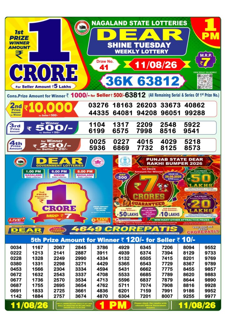11-08-26 Lottery Sambad 1 PM Result Dhankesari Lottery Result Today 11.08.26