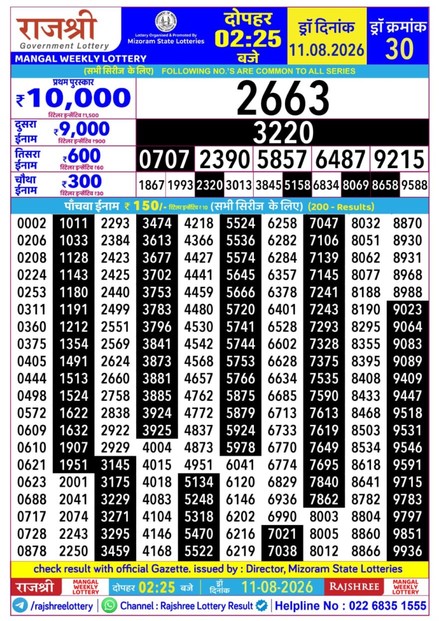 Lottery Result Today 11.08.26