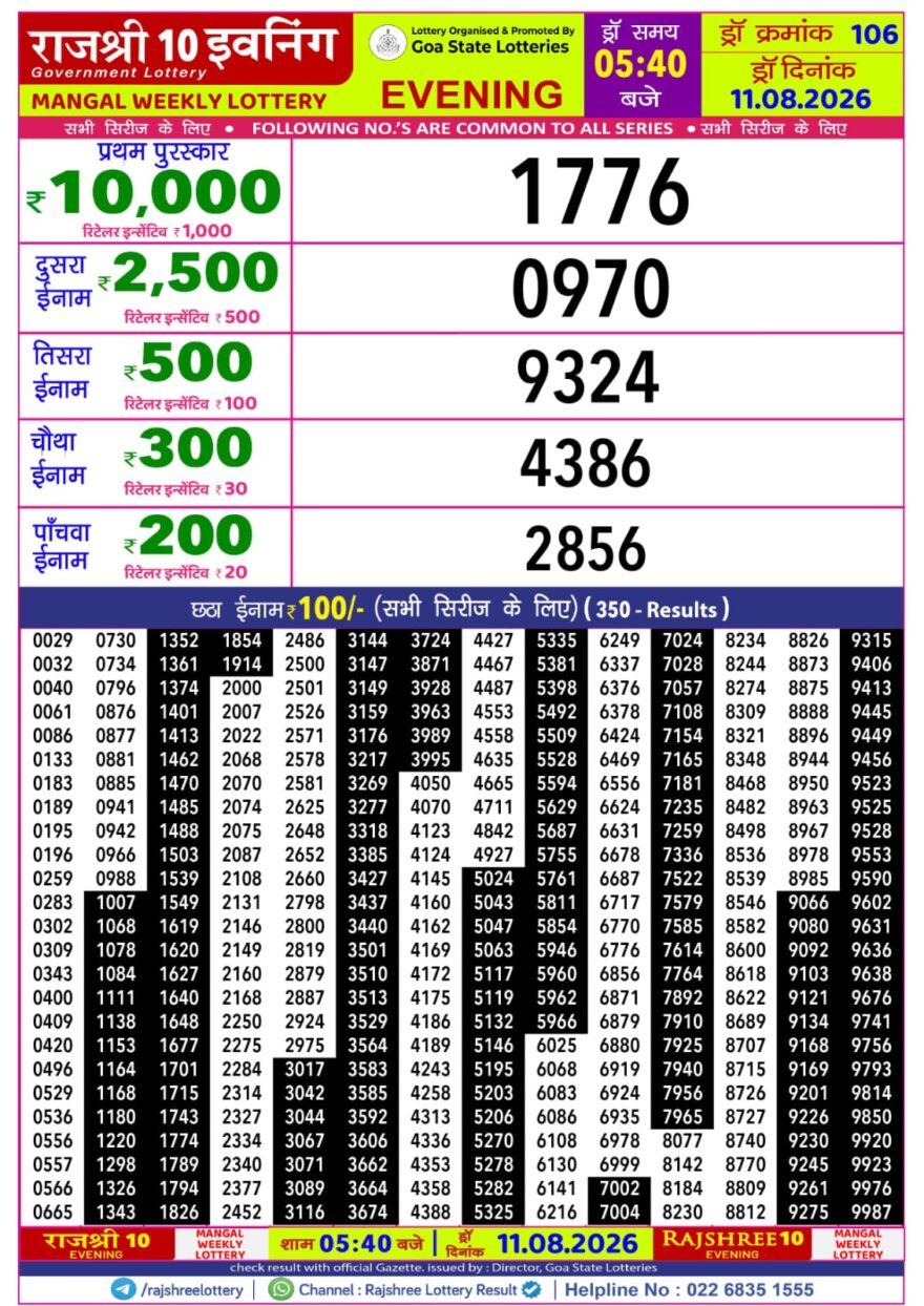 Lottery Result Today 11.08.26