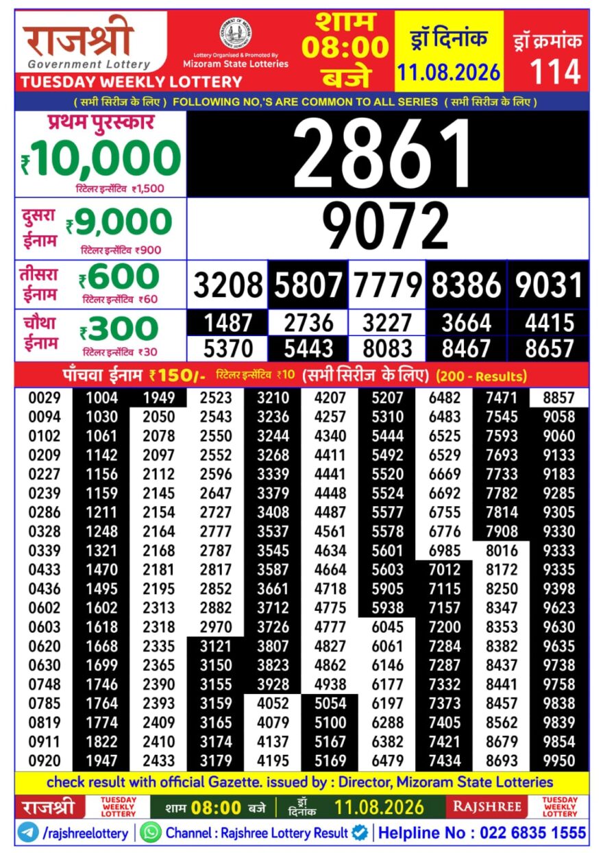 Lottery Result Today 11.08.26