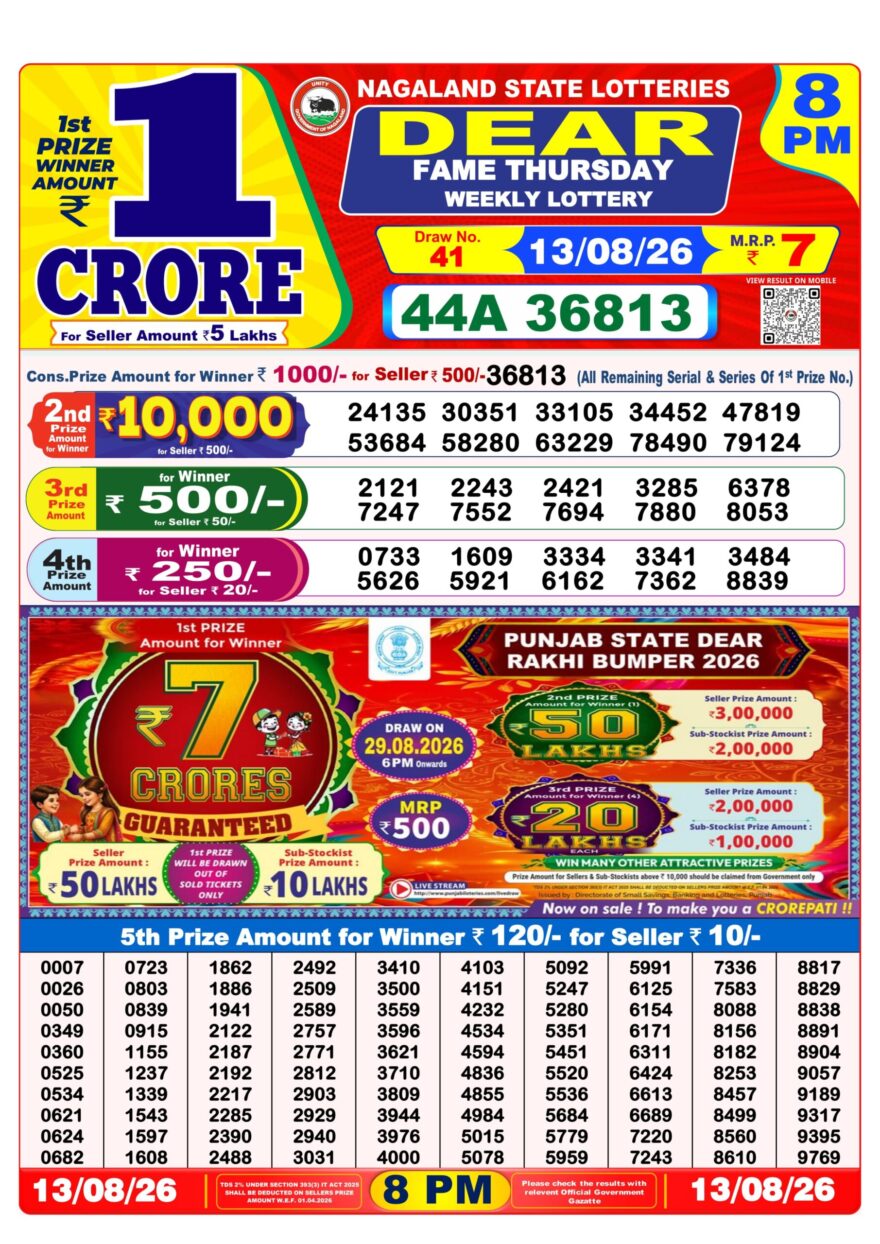 Lottery Result Today 13.08.26