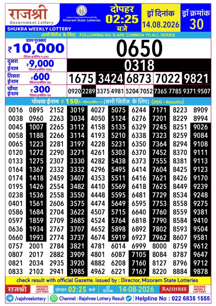 Lottery Result Today 14.08.26