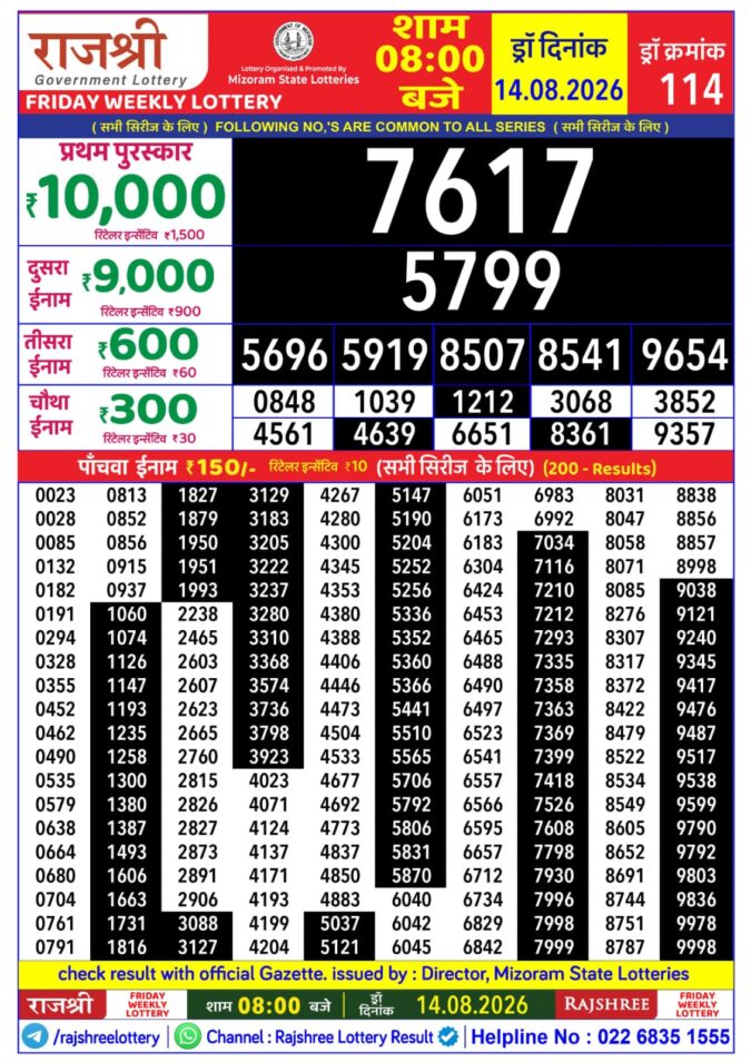 Lottery Result Today 14.08.26