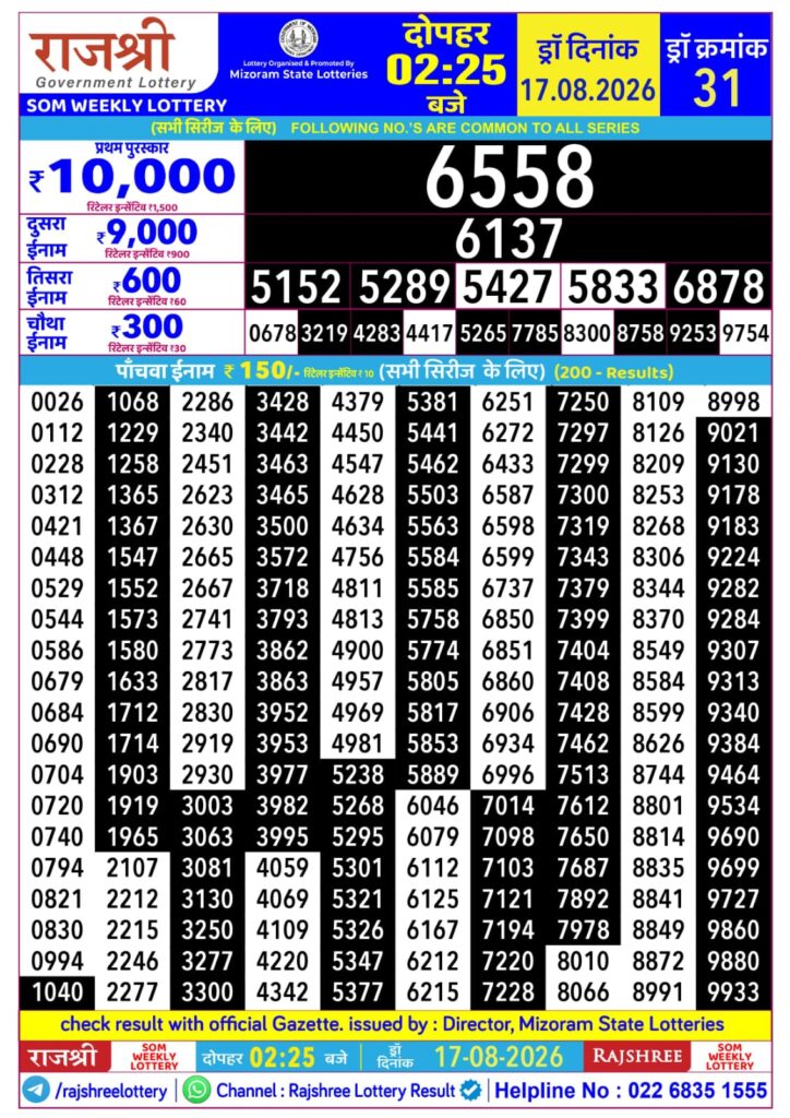 Lottery Result Today 17.08.26