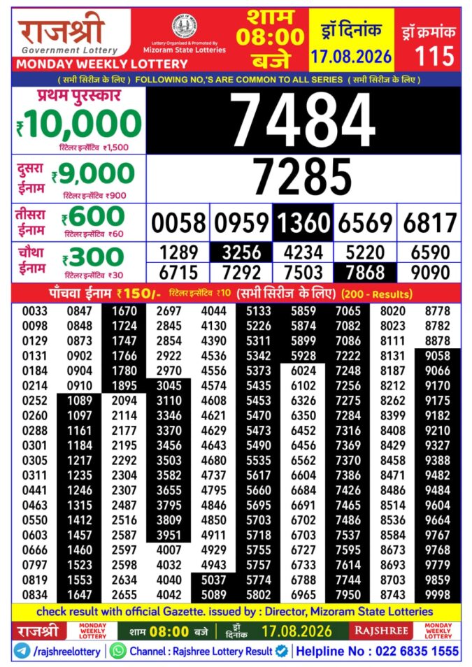 Lottery Result Today 17.08.26