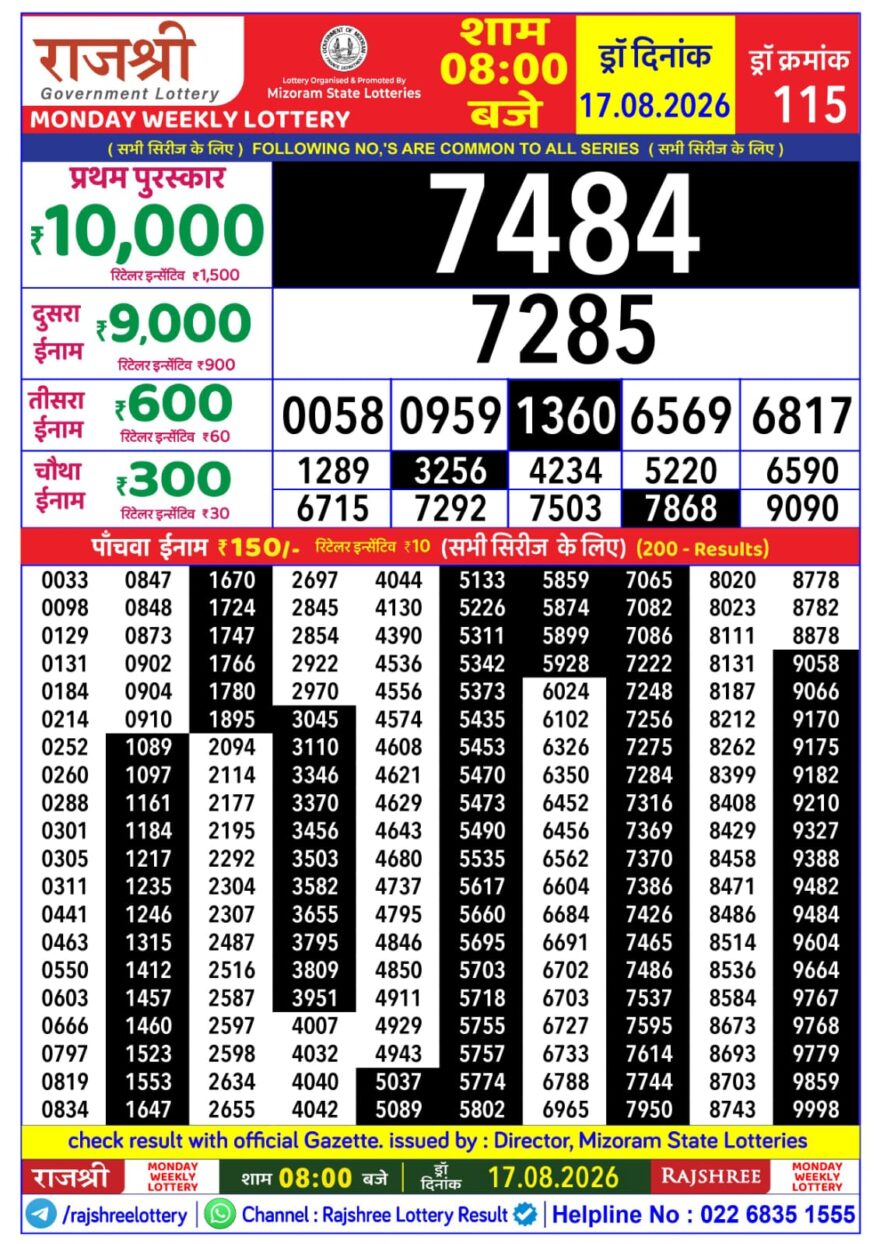 Lottery Result Today 17.08.26
