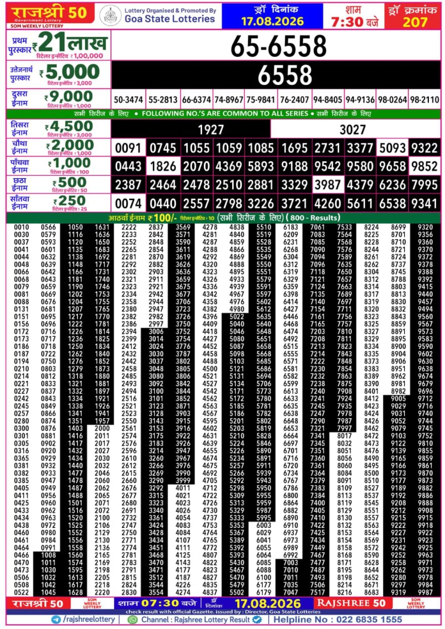 Lottery Result Today 17.08.26