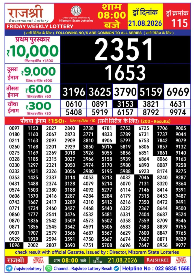 Lottery Result Today 21.08.26