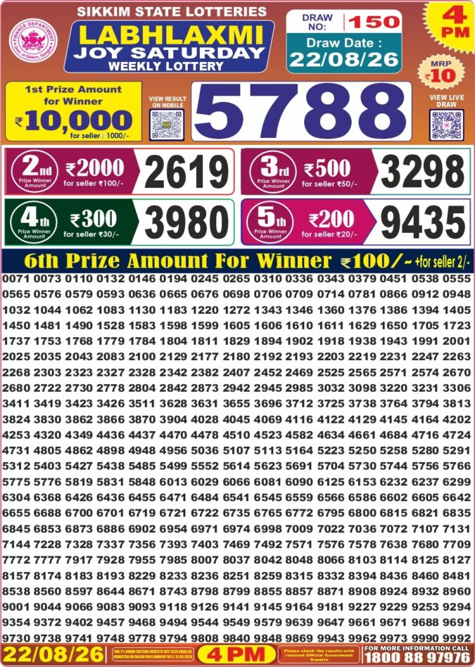 Lottery Result Today 22.08.26
