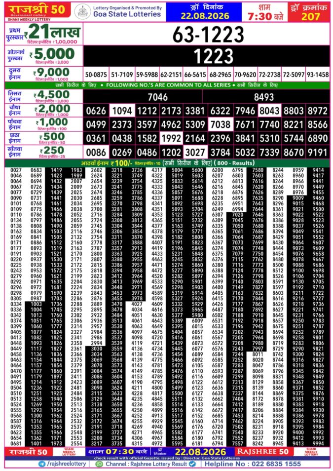 Lottery Result Today 22.08.26