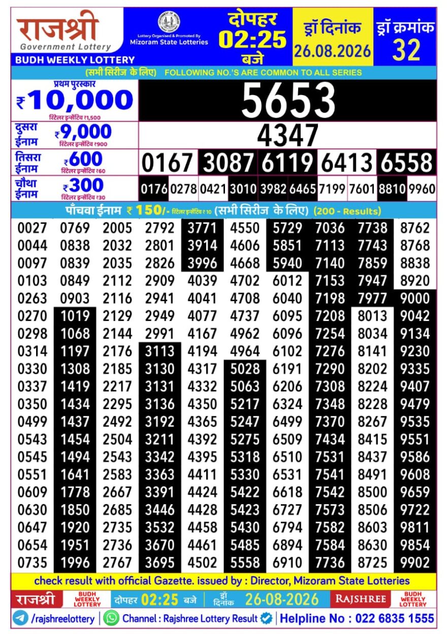 Lottery Result Today 26.08.26