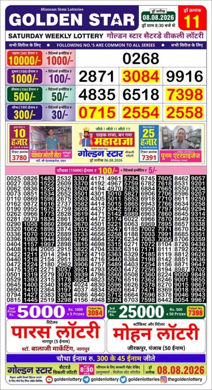 08-08-26 Golden Star Weekly 8:30 PM Result Today Lottery Result Today 08.08.26