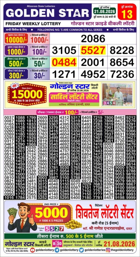 21-08-26 Golden Star Weekly 8:30 PM Result Today Lottery Result Today 21.08.26