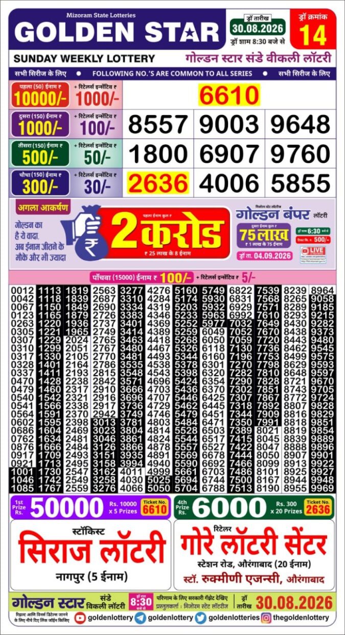30-08-26 Golden Star Weekly 8:30 PM Result Today Lottery Result Today 30.08.26