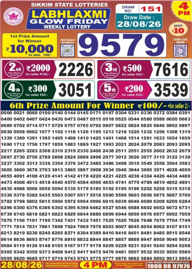 28-08-26 Labh Laxmi 4 PM Lottery Lottery Result Today 28.08.26