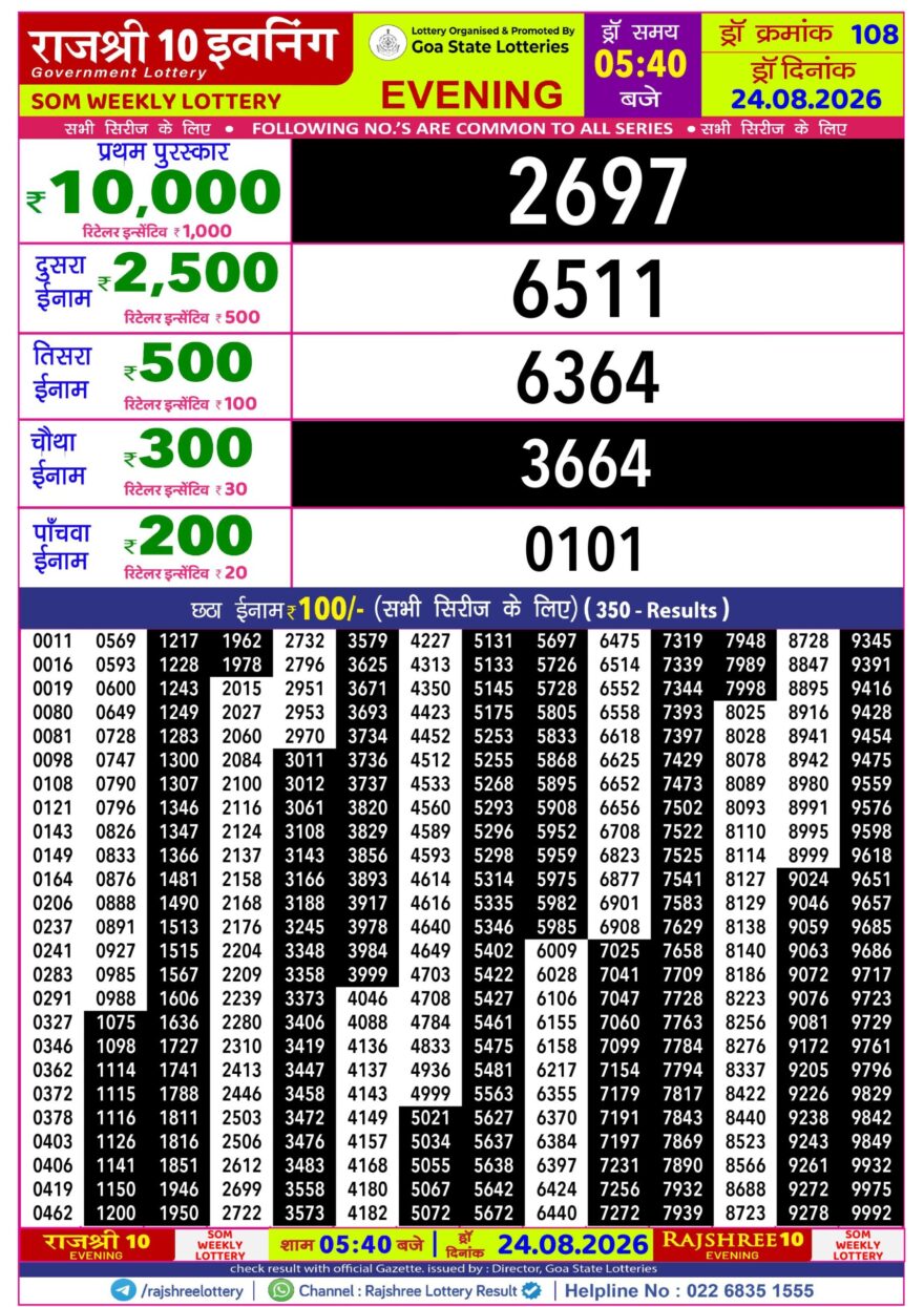 Lottery Result Today 24.08.26