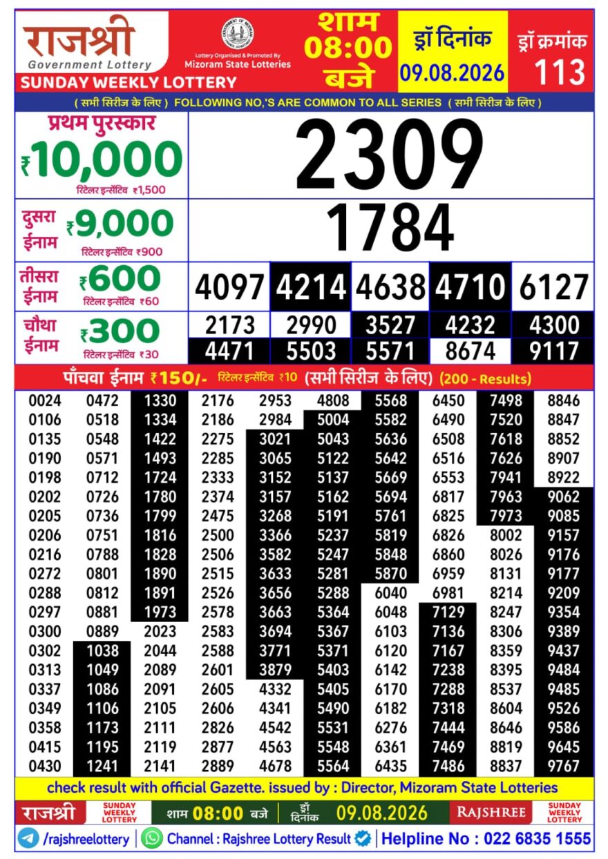 Lottery Result Today 09.08.26