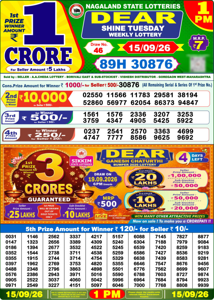 Lottery Result Today 15.09.26