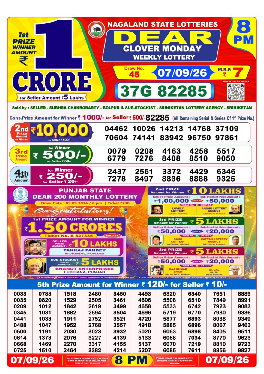 Lottery Result Today 07.09.26