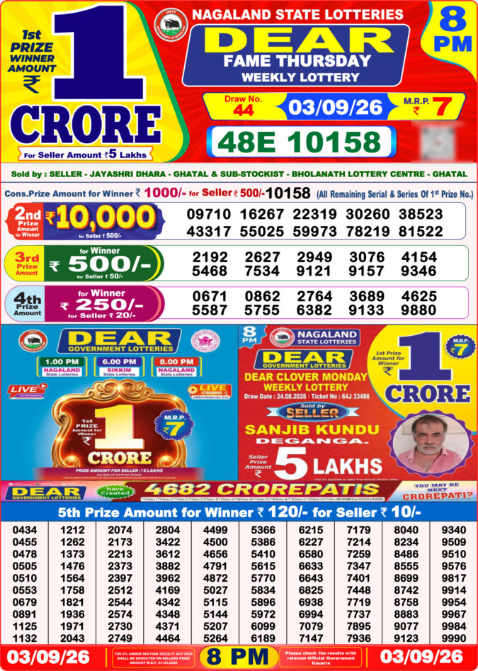 Lottery Result Today 03.09.26