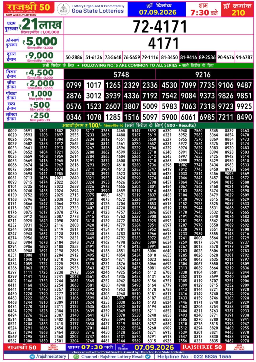 Lottery Result Today 07.09.26
