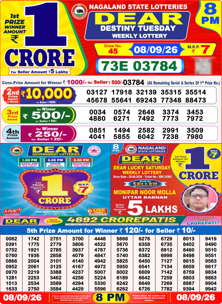 Lottery Result Today 08.09.26