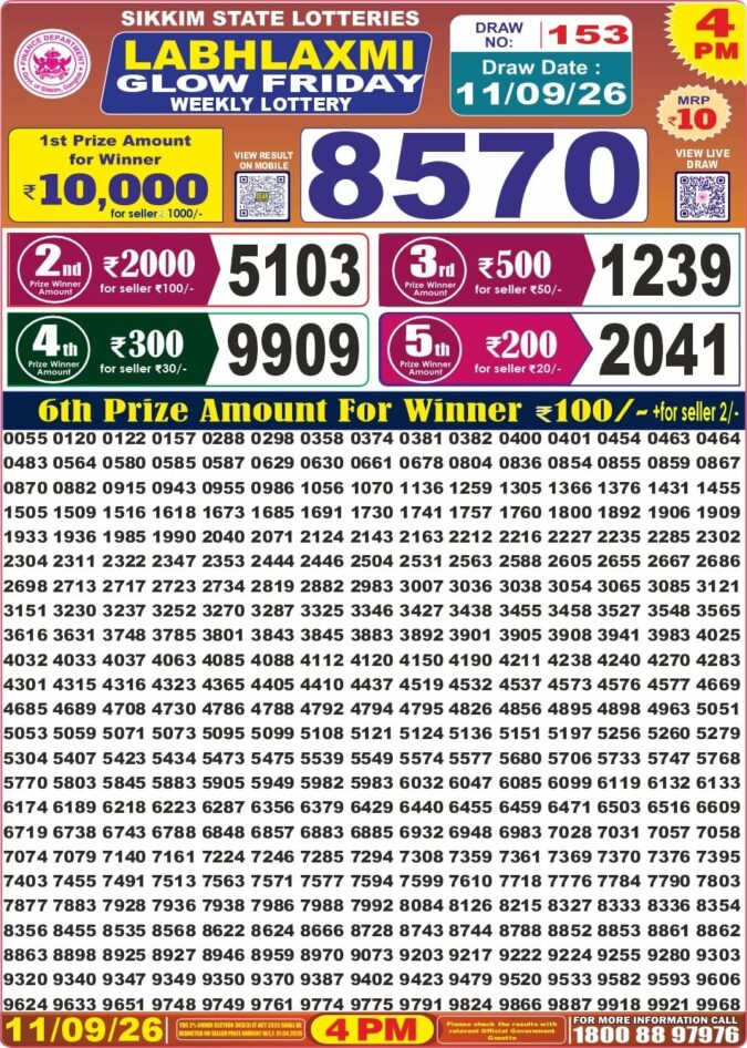 11-09-26 Labh Laxmi 4 PM Lottery Lottery Result Today 11.09.26