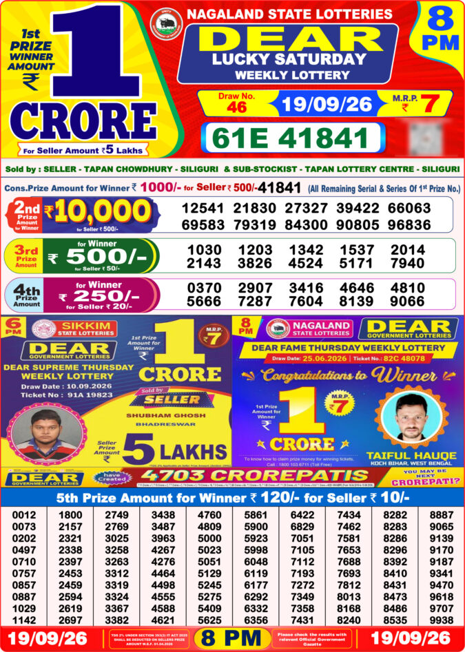 Lottery Result Today 19.09.26