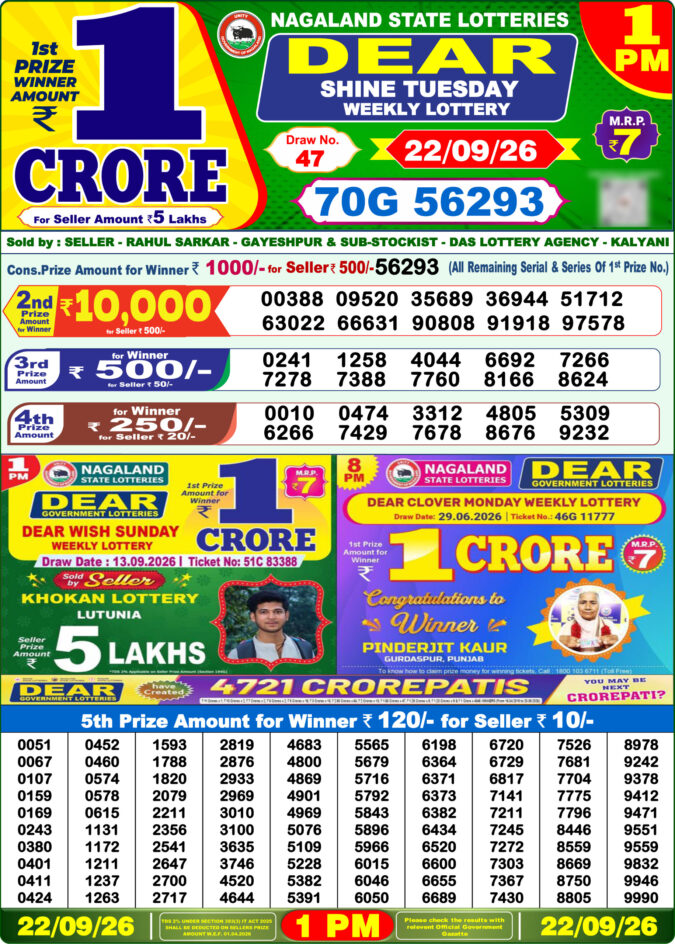 Lottery Result Today 22.09.26