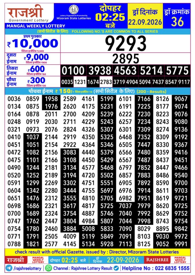 Lottery Result Today 22.09.26