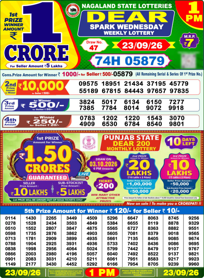 Lottery Result Today 23.09.26