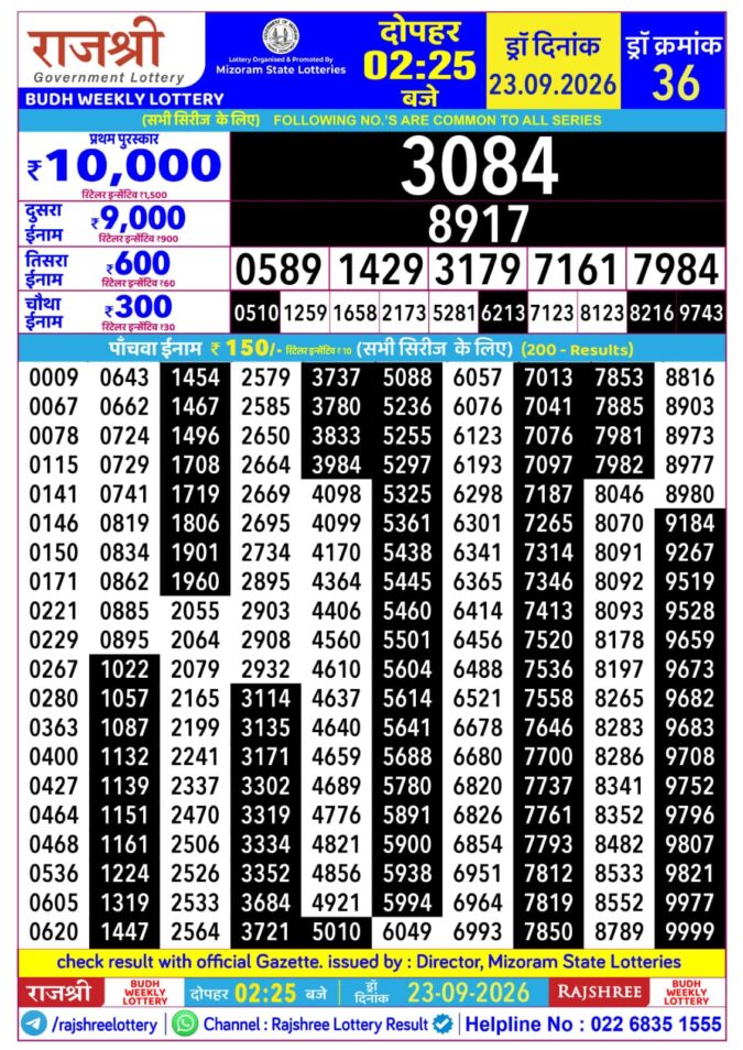 Lottery Result Today 23.09.26