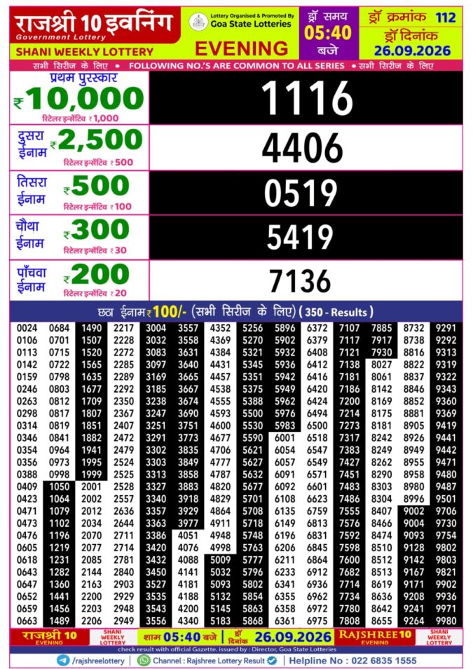 Lottery Result Today 26.09.26