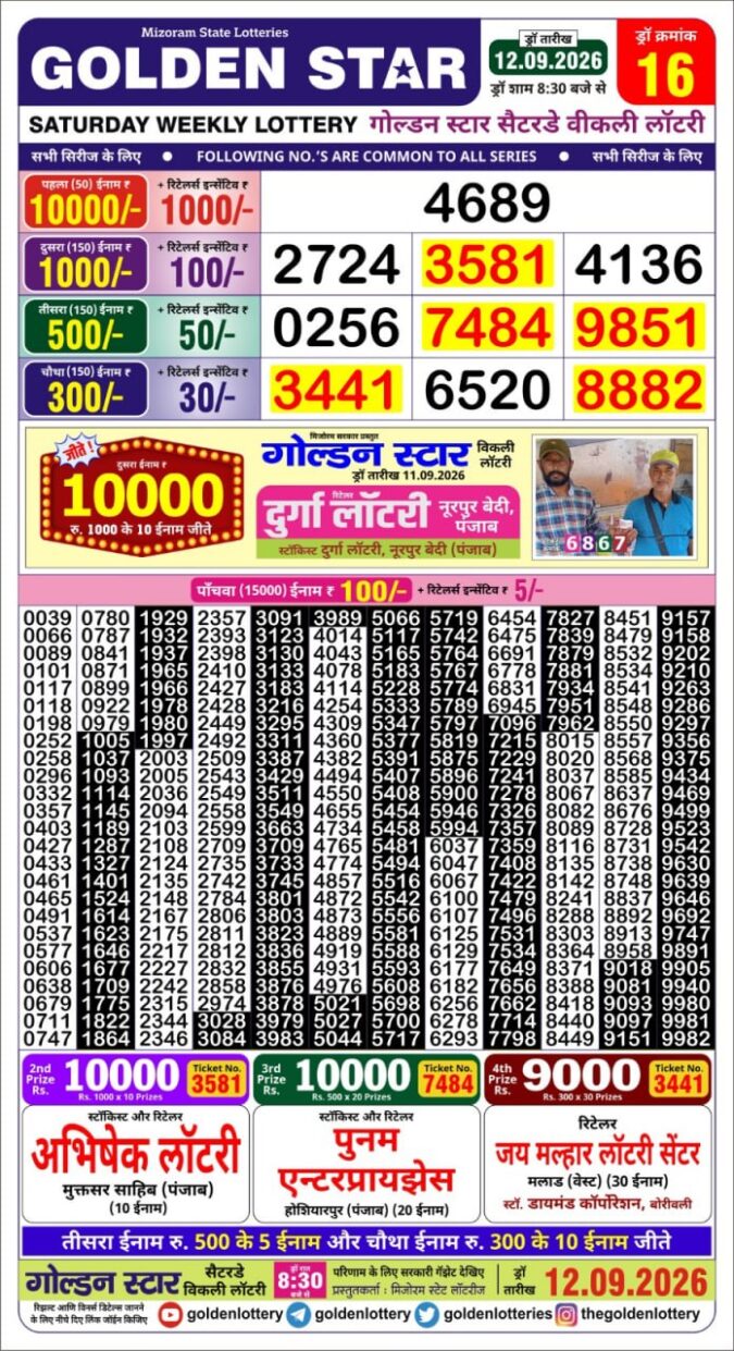 12-09-26 Golden Star Weekly 8:30 PM Result Today Lottery Result Today 12.09.26