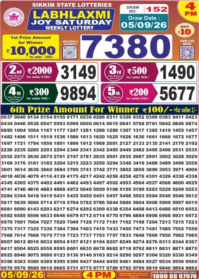 05-09-26 Labh Laxmi 4 PM Lottery Lottery Result Today 05.09.26